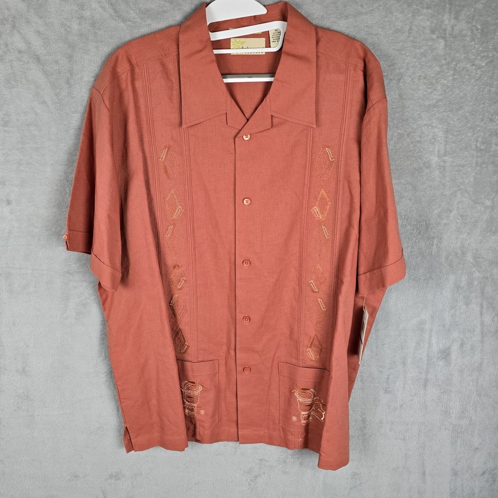 Cubavera Tropicana Guayabera Shirt Mens Size XXL Canyon Rust Linen Cotton NWT
